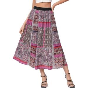 NWT BoHo Patchwork Print Midi Broom Skirt